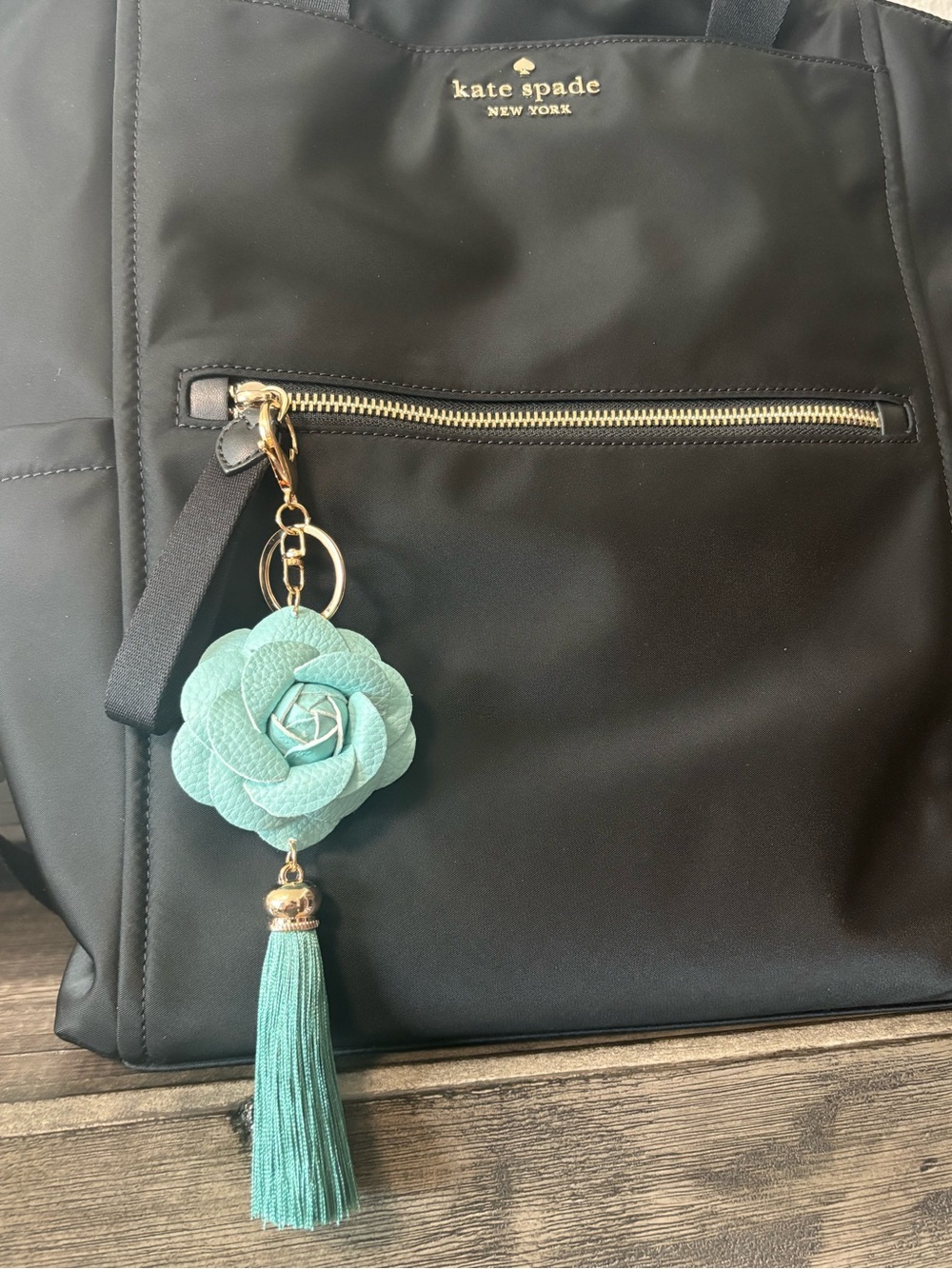 Turquoise Floral Tassel Key & Card Holder Charm - Picture 4 of 4